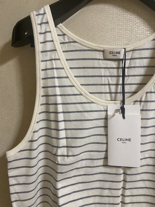 Celine SS20 tank top in embroidered striped cotton