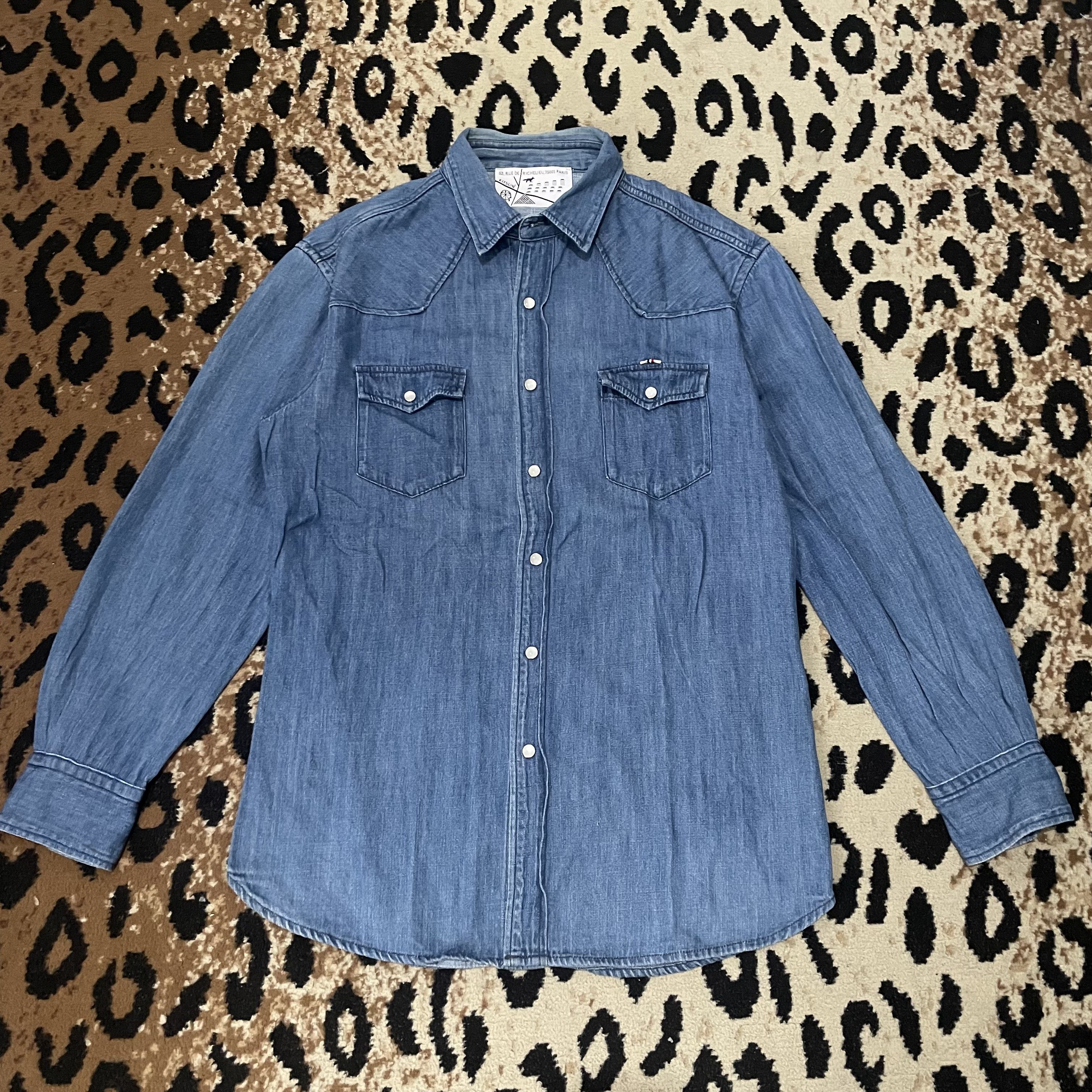 シャツ MAISON KITSUNE Men Long Tops OM00432WC5043P470 Blue Maison Kitsune MAISON KITSUNE Men Long Tops OM00432WC5043
