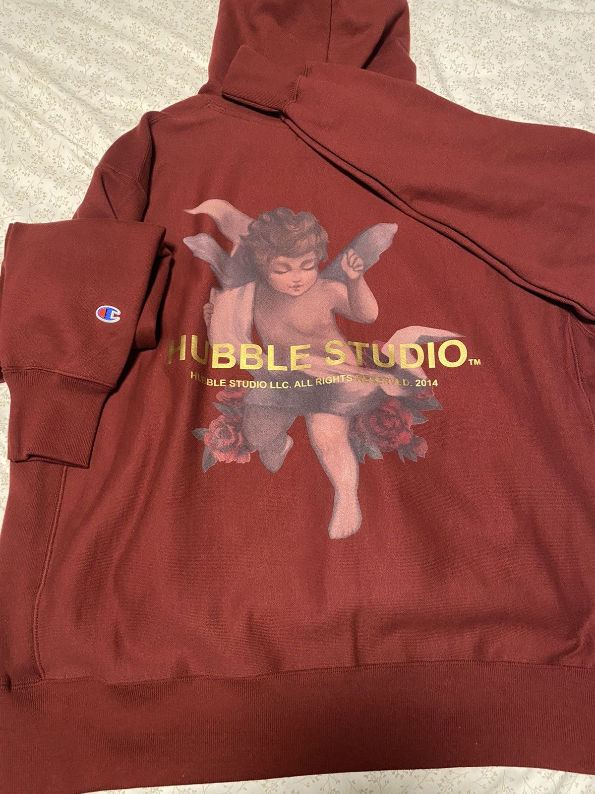 Champion hubble studio maroon rose cherub hoodie noveau depart Grailed