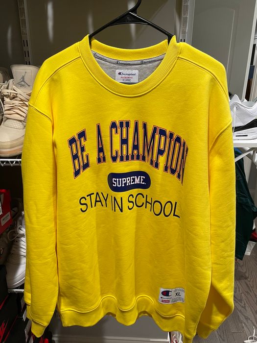 Supreme Supreme x champion stay in school crewneck yellow | Grailed
