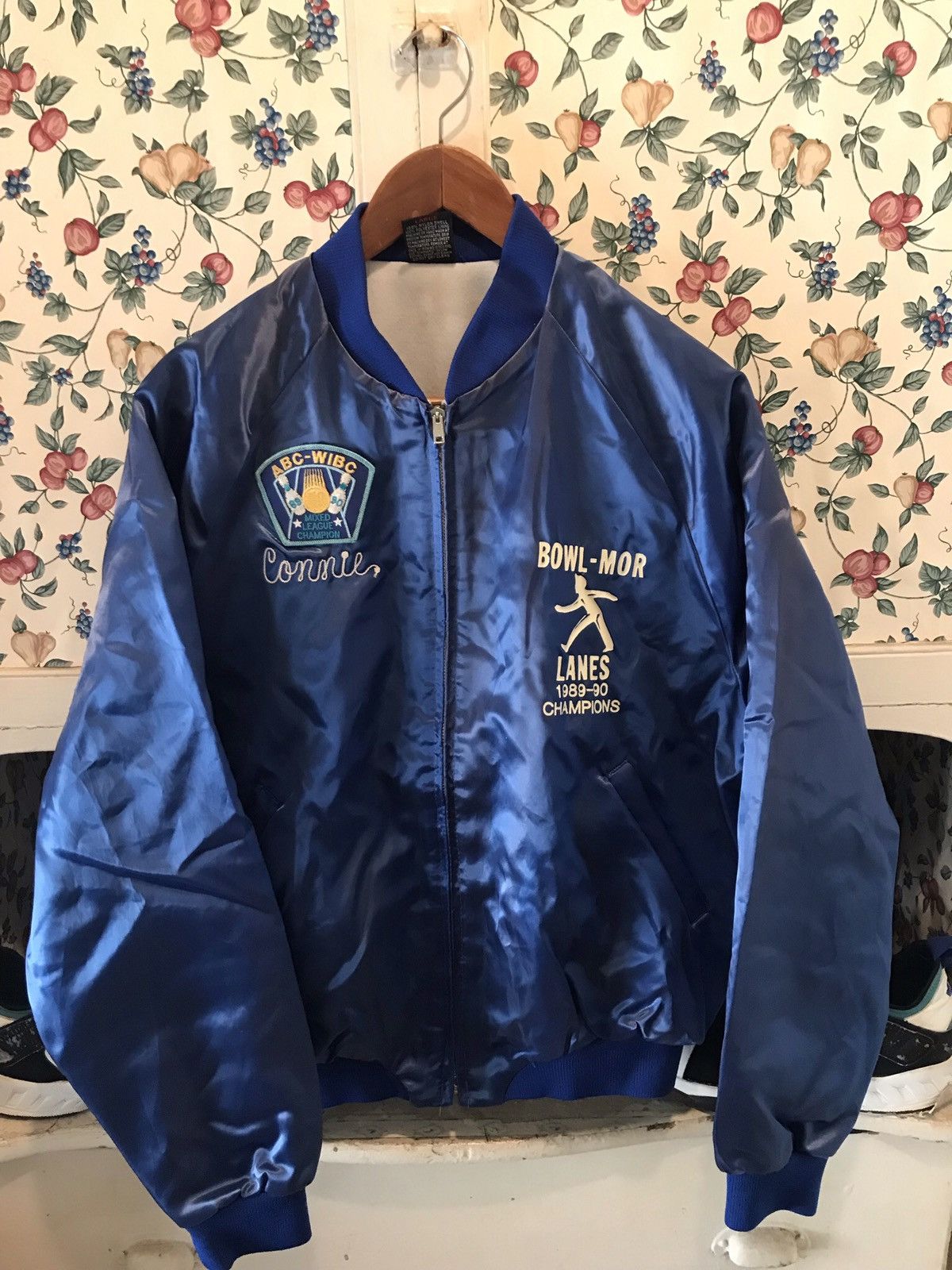 Satin bowling jacket clearance