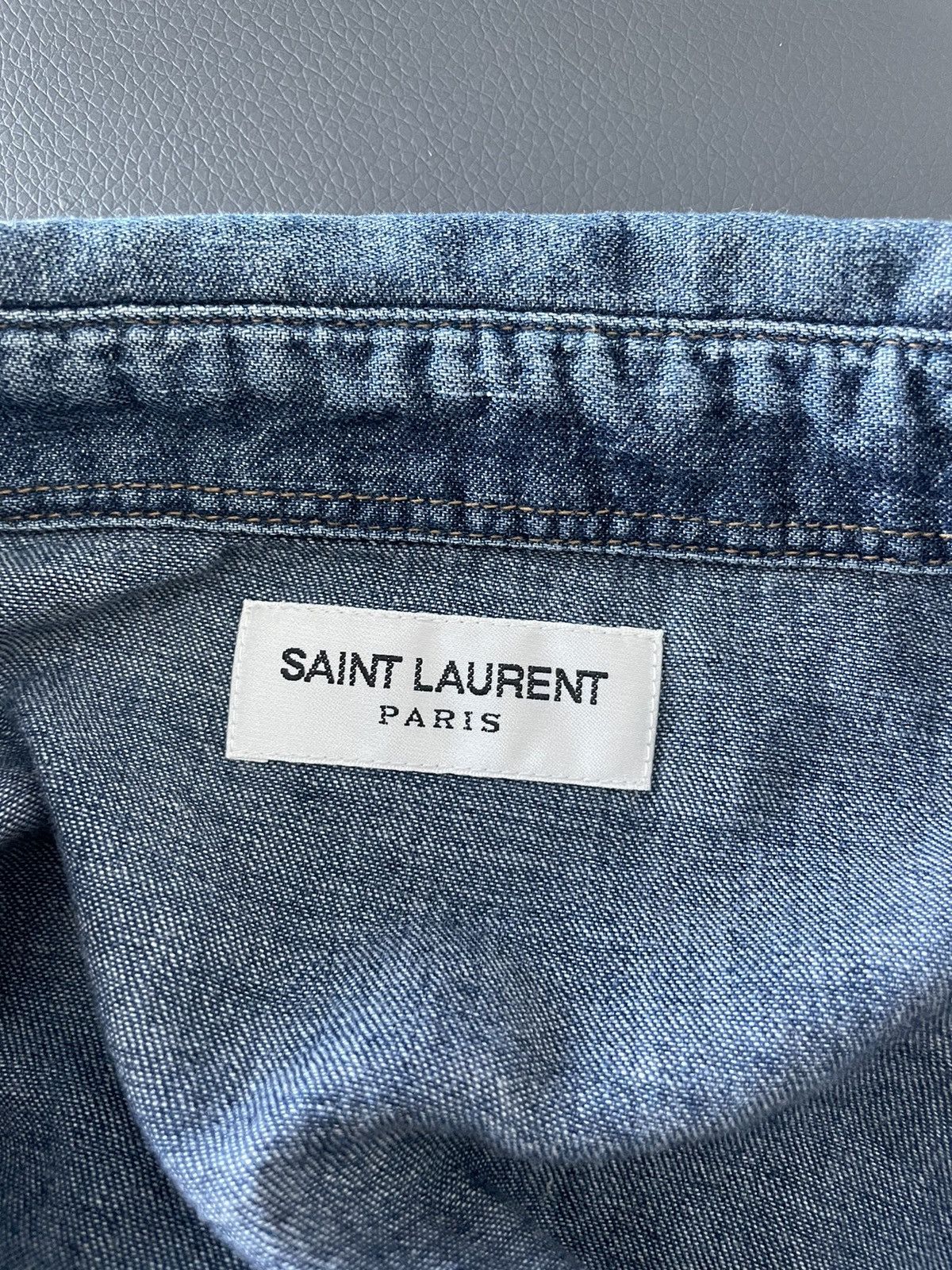 Saint Laurent Paris × Yves Saint Laurent $1K Brand NEW Runway Limited Edition Distressed Denim Shirt Size US L / EU 52-54 / 3 - 3 Thumbnail