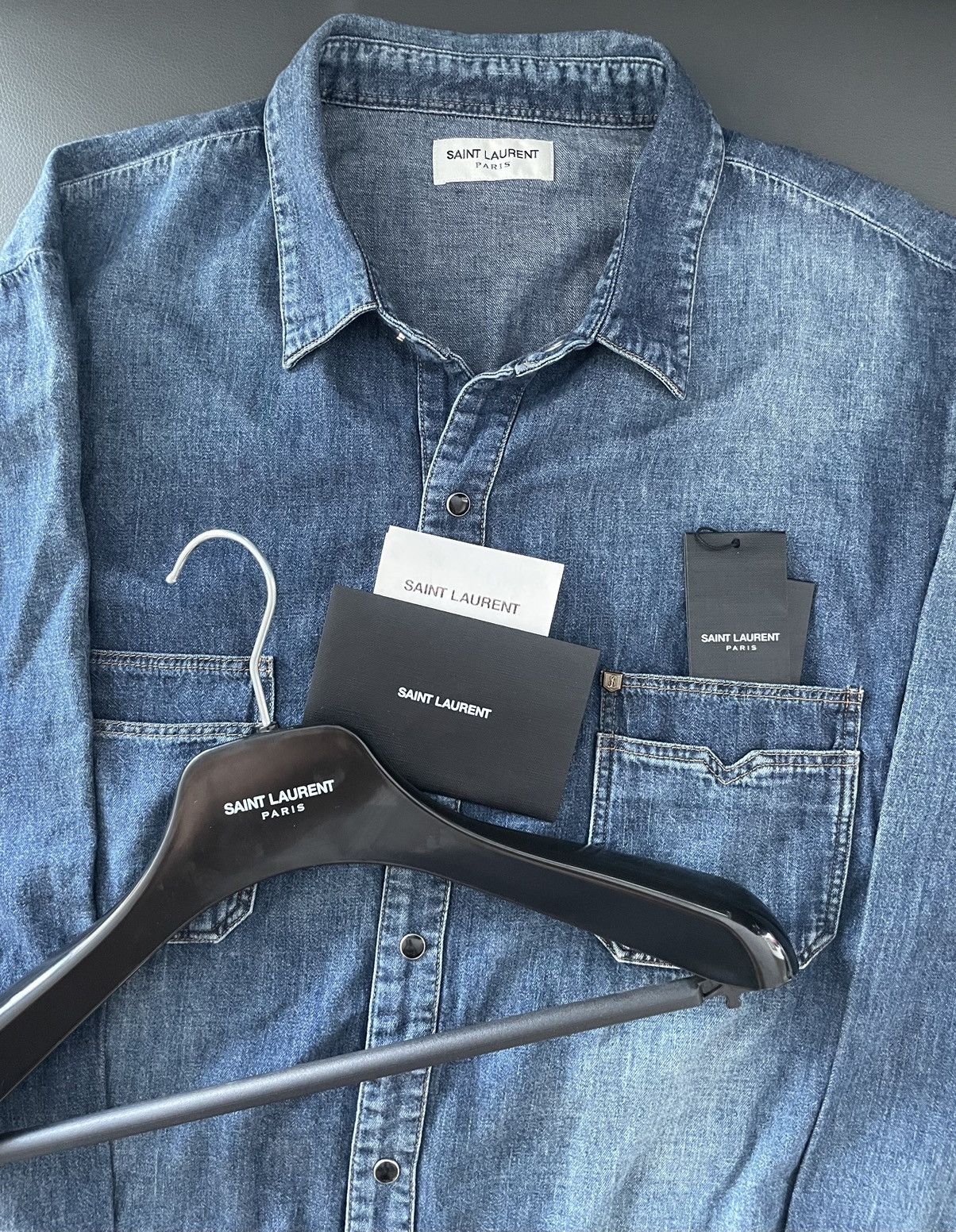 Saint Laurent Paris × Yves Saint Laurent $1K Brand NEW Runway Limited Edition Distressed Denim Shirt Size US L / EU 52-54 / 3 - 2 Thumbnail