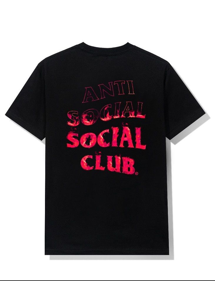 Anti Social Social Club × Members Only DS ASSC Pink Flame A Fire inside Black Tee FTP FOG BAPE KITH Size US XL / EU 56 / 4 - 4 Thumbnail