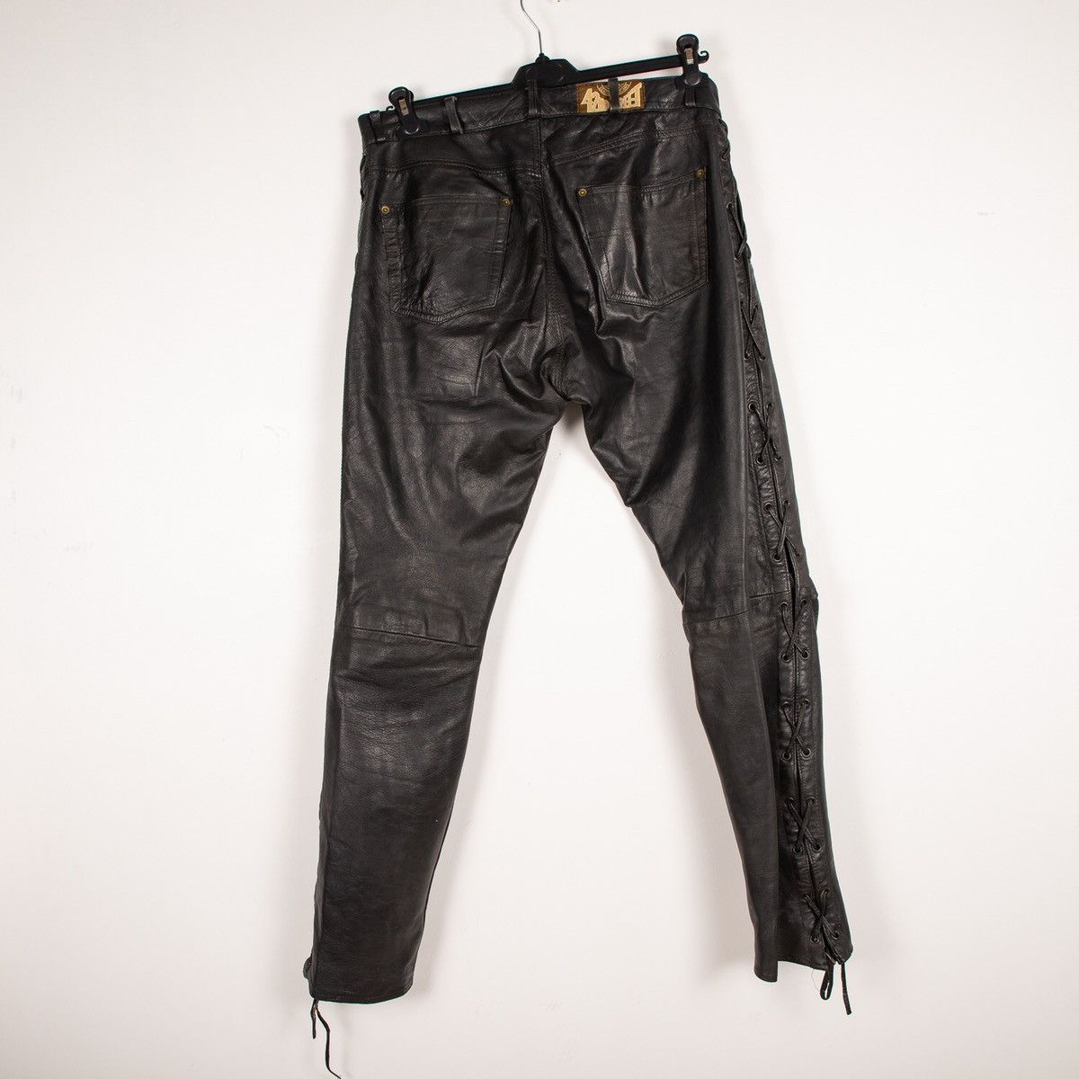 Leather Vintage Black Genuine Leather Lace Up Motorcycle Pants Size US 33 - 6 Thumbnail