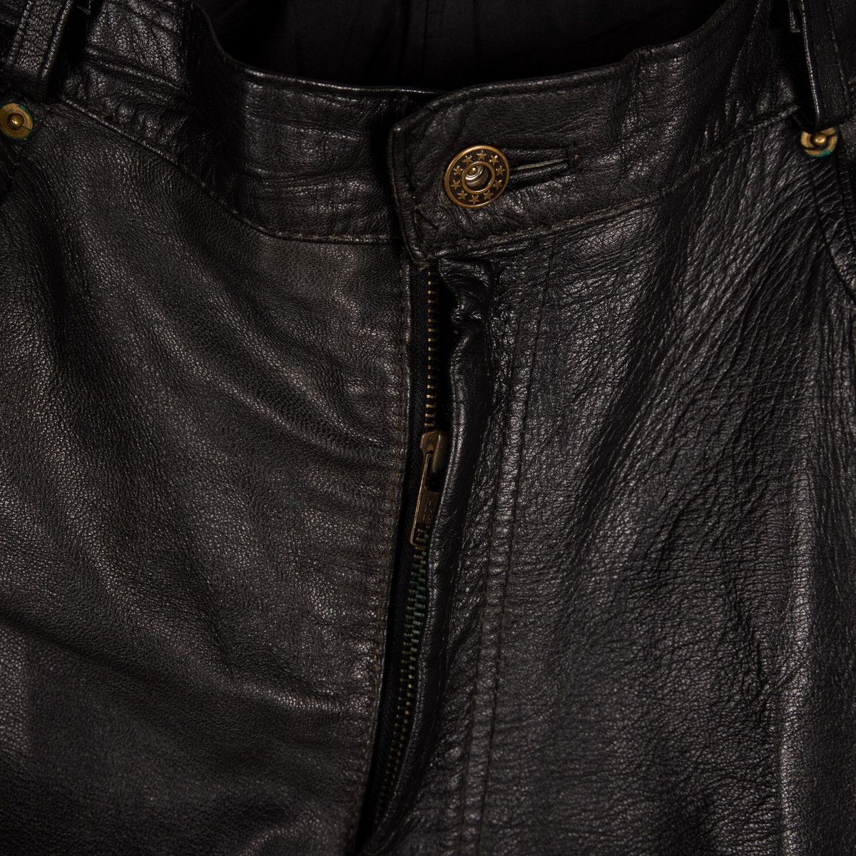 Leather Vintage Black Genuine Leather Lace Up Motorcycle Pants Size US 33 - 9 Thumbnail