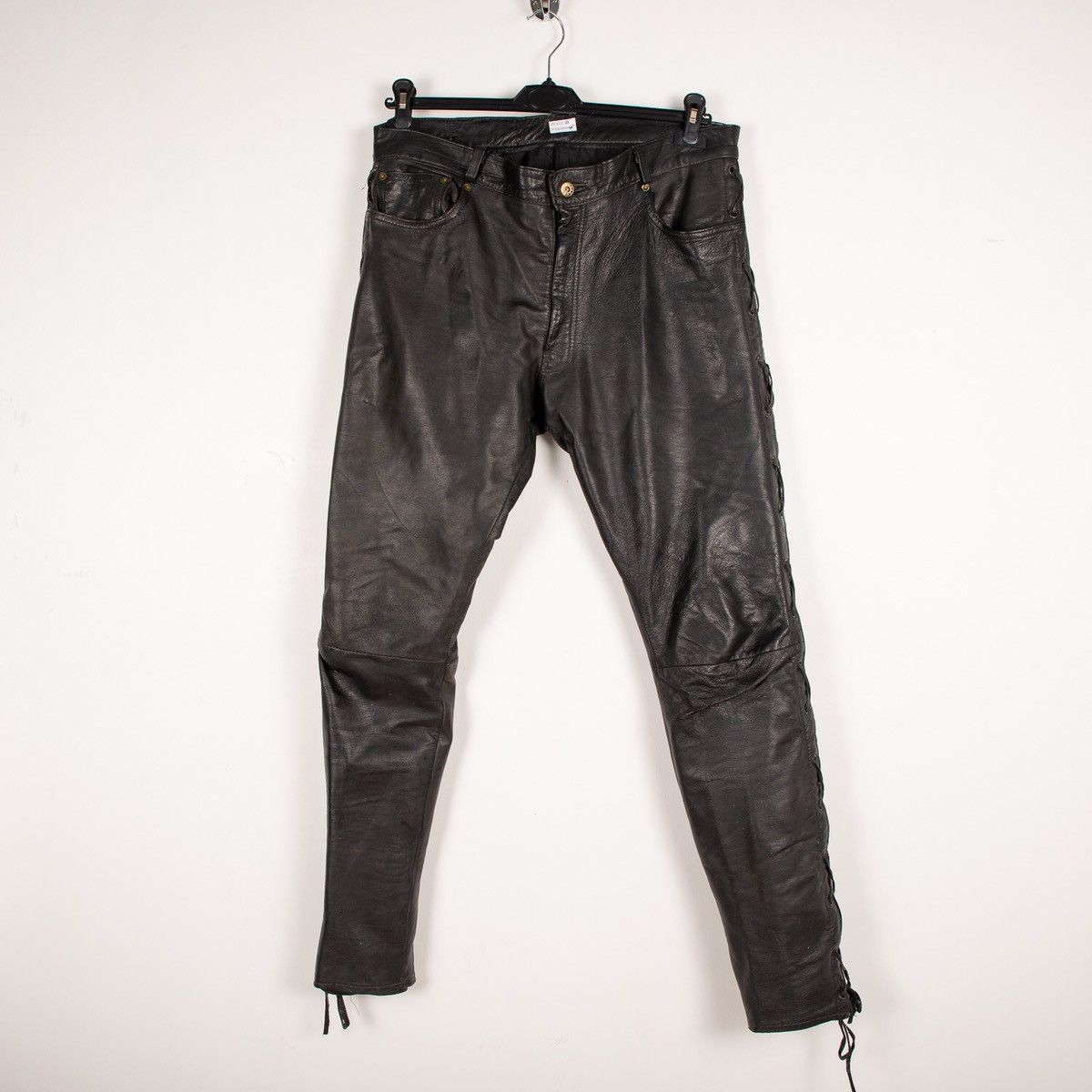 Leather Vintage Black Genuine Leather Lace Up Motorcycle Pants Size US 33 - 5 Thumbnail