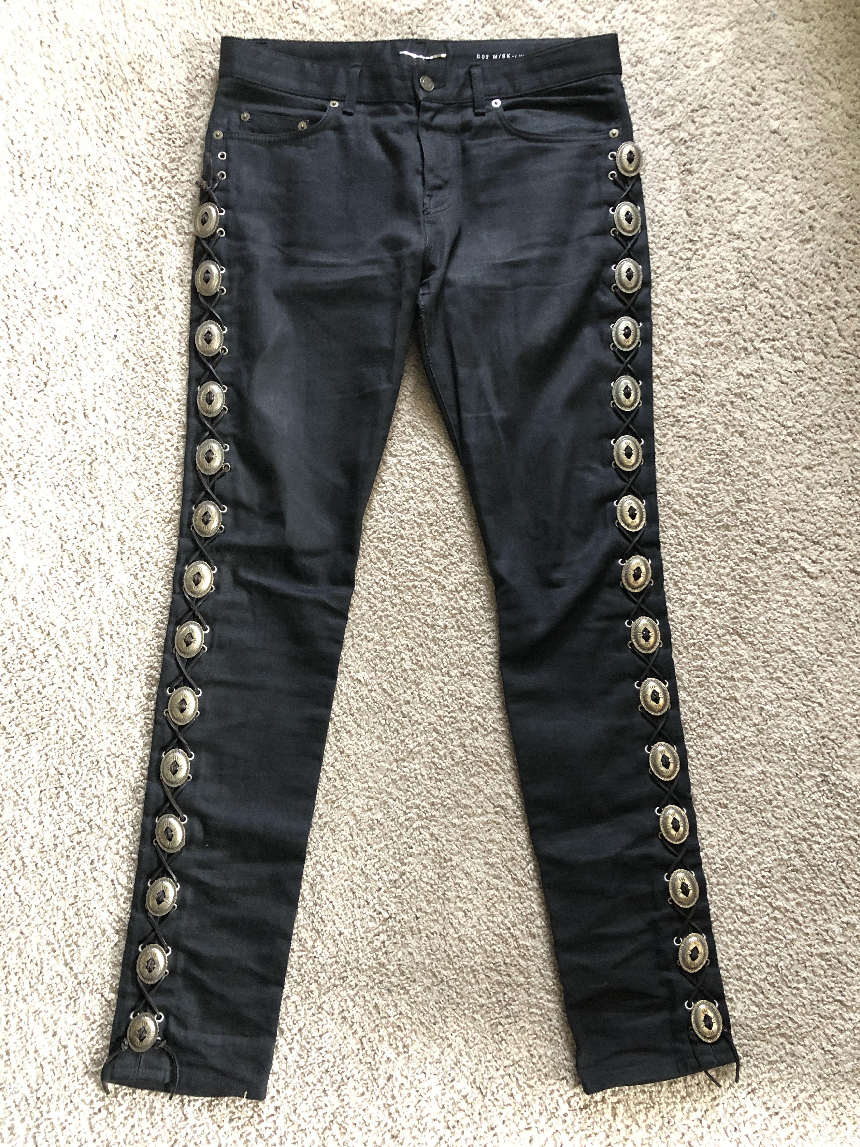 image of Hedi Slimane x Saint Laurent Paris Ss15 Saint Laurent Concho Denim Jeans D02 Psych Rock in Black (S