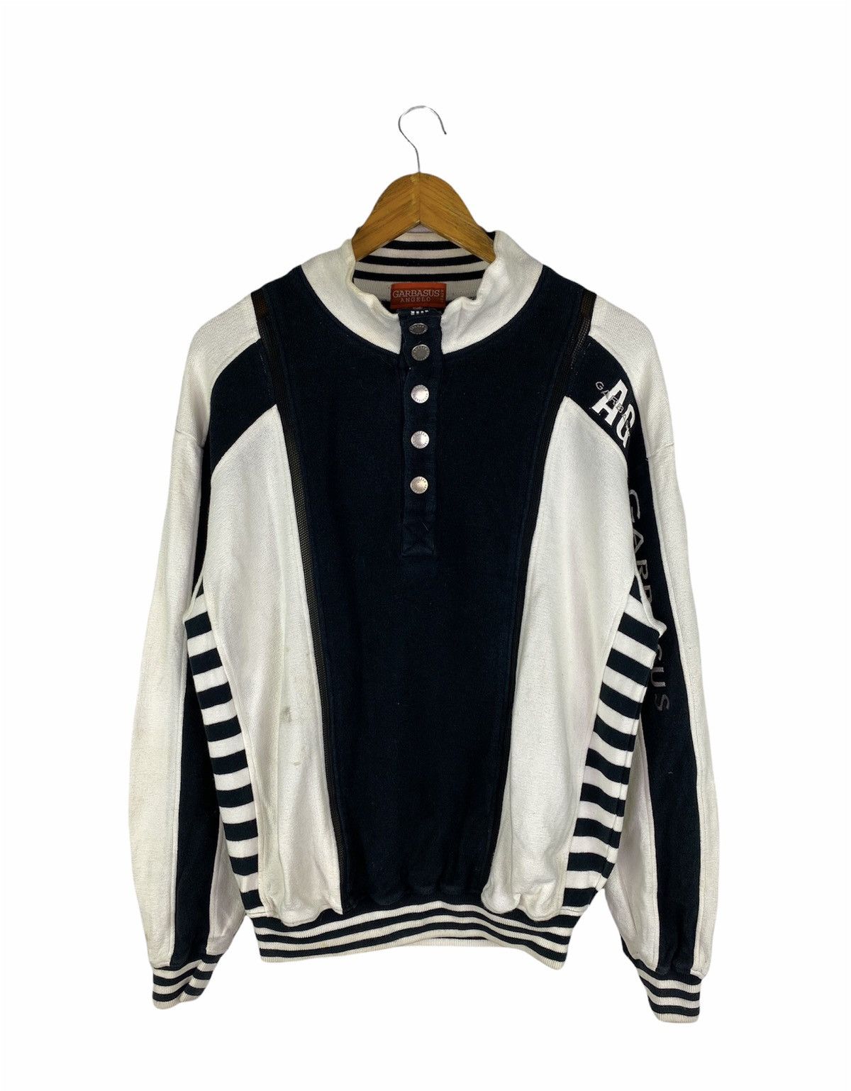 Designer Vintage Garbasus Angelo Italy Henley Sweatshirt 90s Size US L / EU 52-54 / 3 - 1 Thumbnail