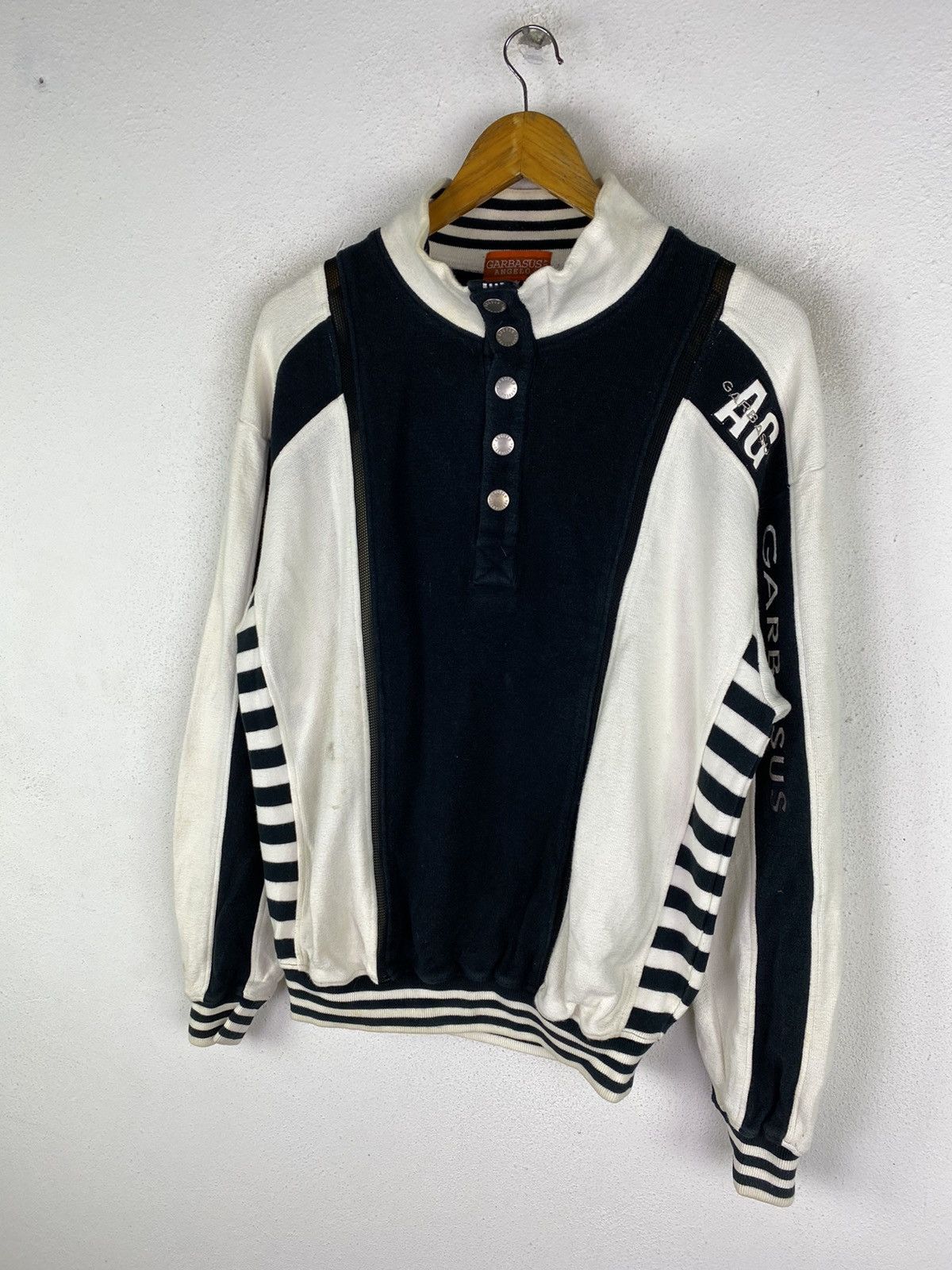 Designer Vintage Garbasus Angelo Italy Henley Sweatshirt 90s Size US L / EU 52-54 / 3 - 4 Thumbnail