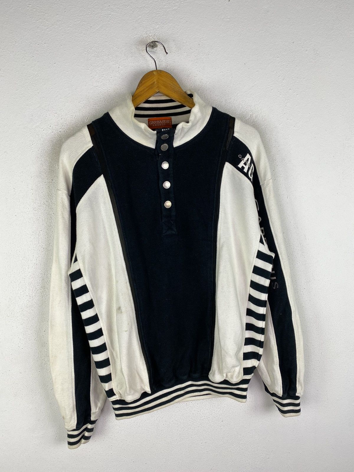 Designer Vintage Garbasus Angelo Italy Henley Sweatshirt 90s Size US L / EU 52-54 / 3 - 3 Thumbnail