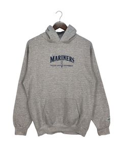 90s Seattle Mariners Vintage MLB Hoodie. Navy and Gray. Large