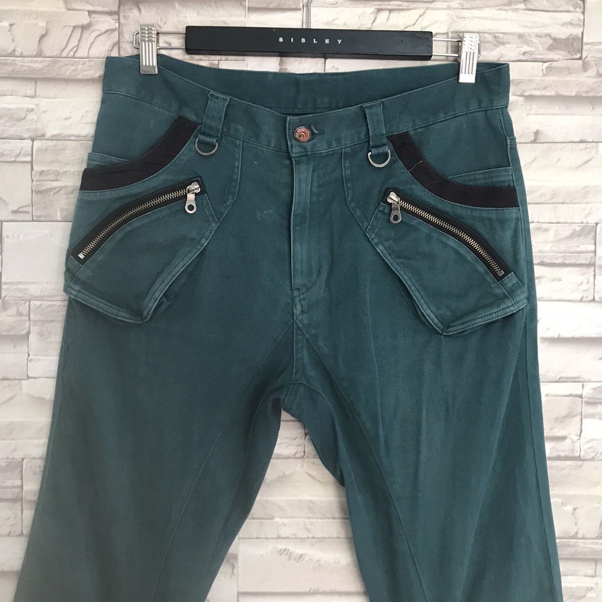PPFM PPFM Green Denim Curve Leg Zipper Pants Size US 34 / EU 50 - 4 Thumbnail