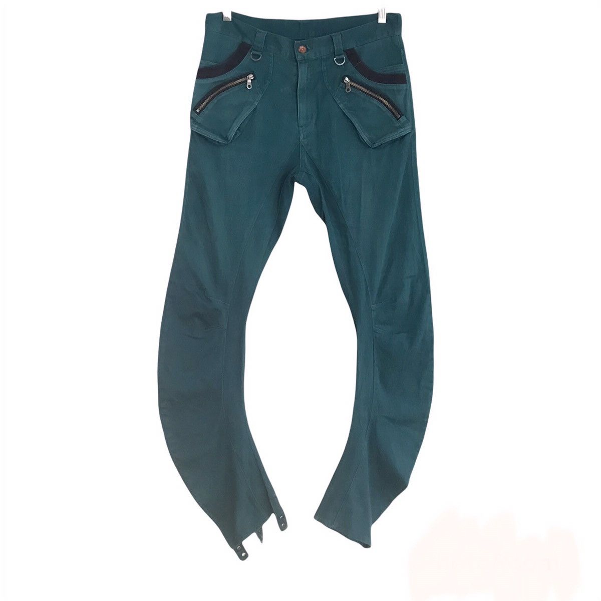PPFM PPFM Green Denim Curve Leg Zipper Pants Size US 34 / EU 50 - 1 Thumbnail