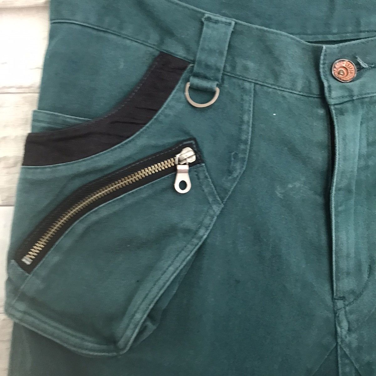 PPFM PPFM Green Denim Curve Leg Zipper Pants Size US 34 / EU 50 - 7 Thumbnail