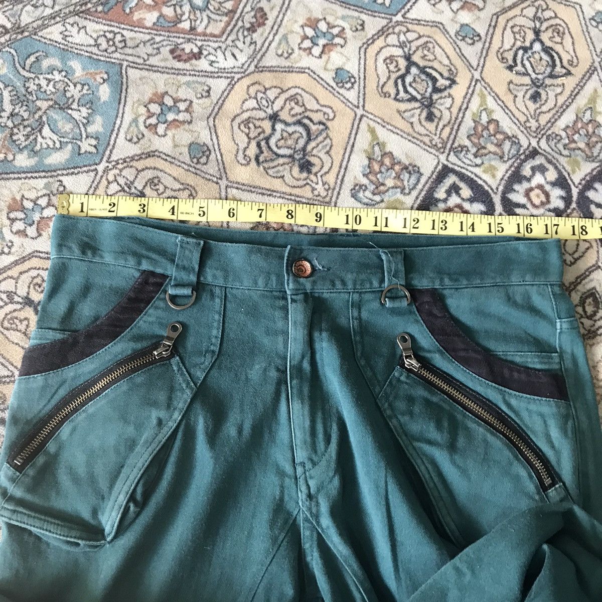 PPFM PPFM Green Denim Curve Leg Zipper Pants Size US 34 / EU 50 - 17 Thumbnail
