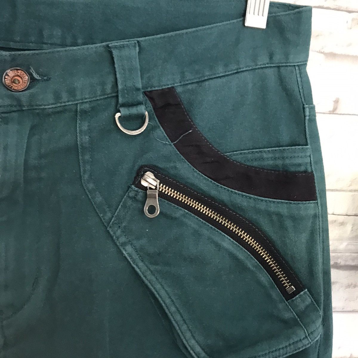 PPFM PPFM Green Denim Curve Leg Zipper Pants Size US 34 / EU 50 - 8 Thumbnail