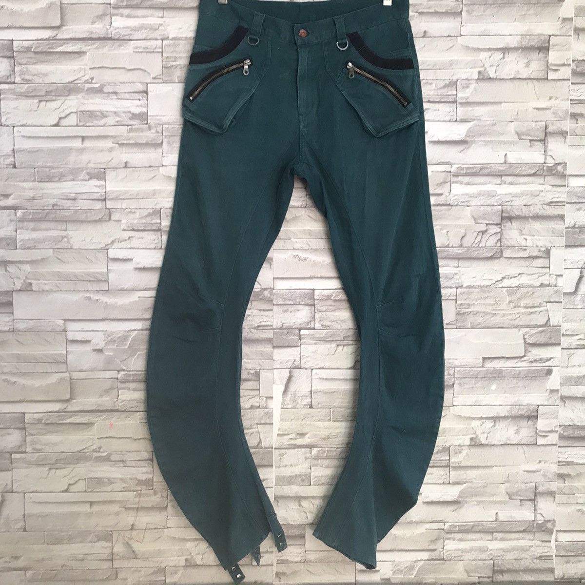 PPFM PPFM Green Denim Curve Leg Zipper Pants Size US 34 / EU 50 - 3 Thumbnail