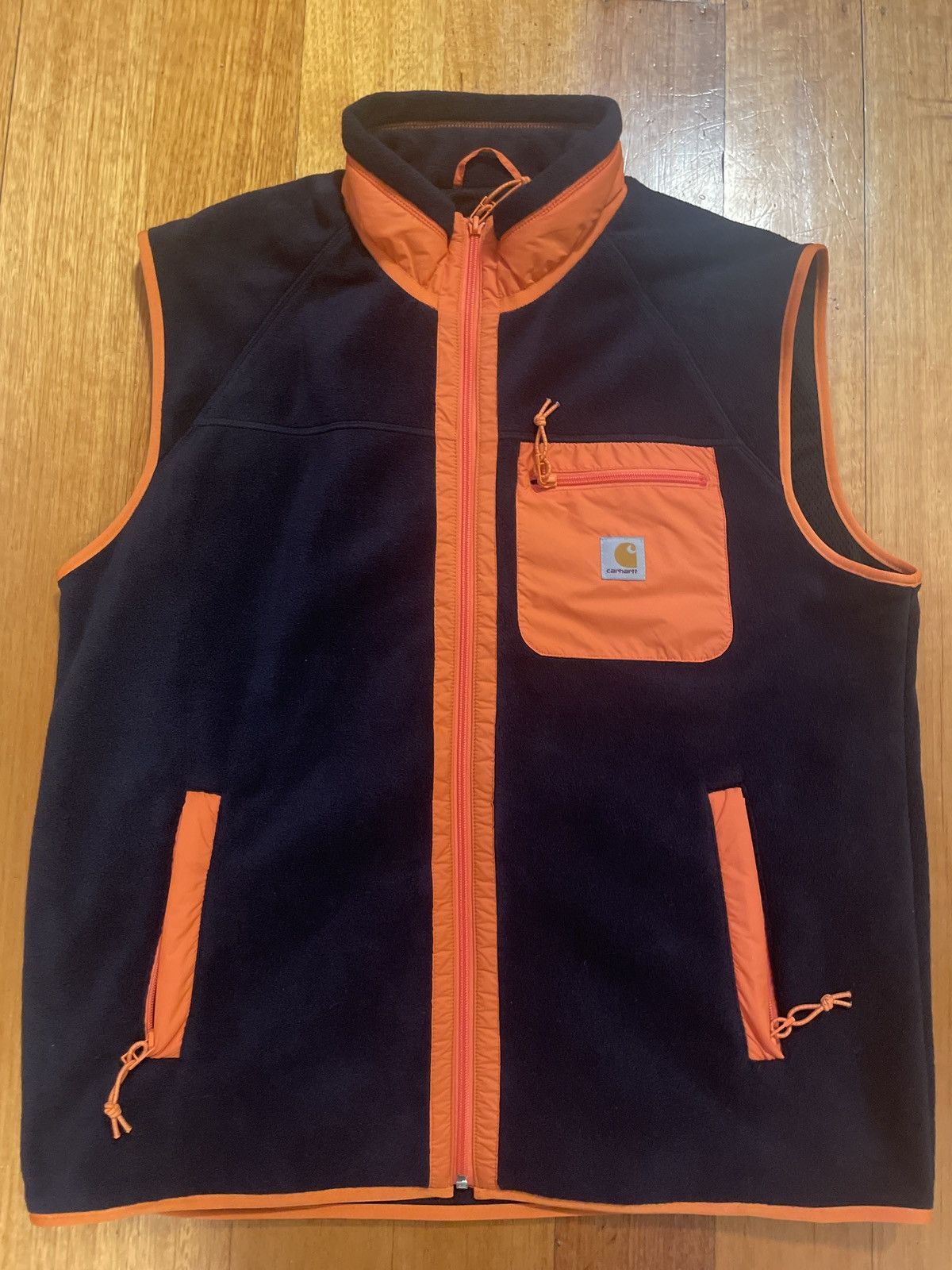 CARHARTT WIP PRENTIS FLEECE VEST LINER LARGE BLUE ORANGE