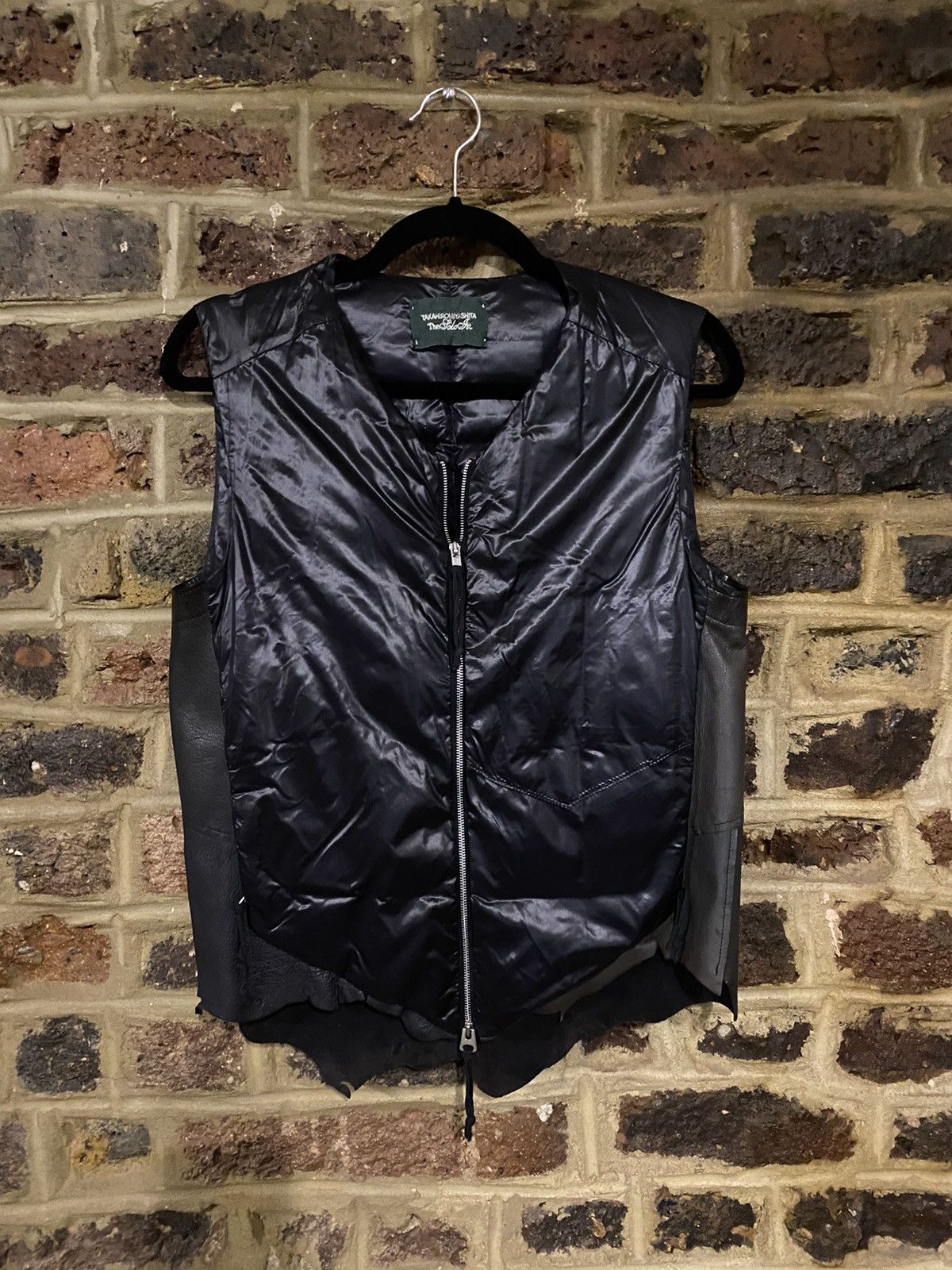 image of Takahiromiyashita The Soloist Takahiro Miyashita The Soloist Raw Leather Hem Vest in Black (Size 34