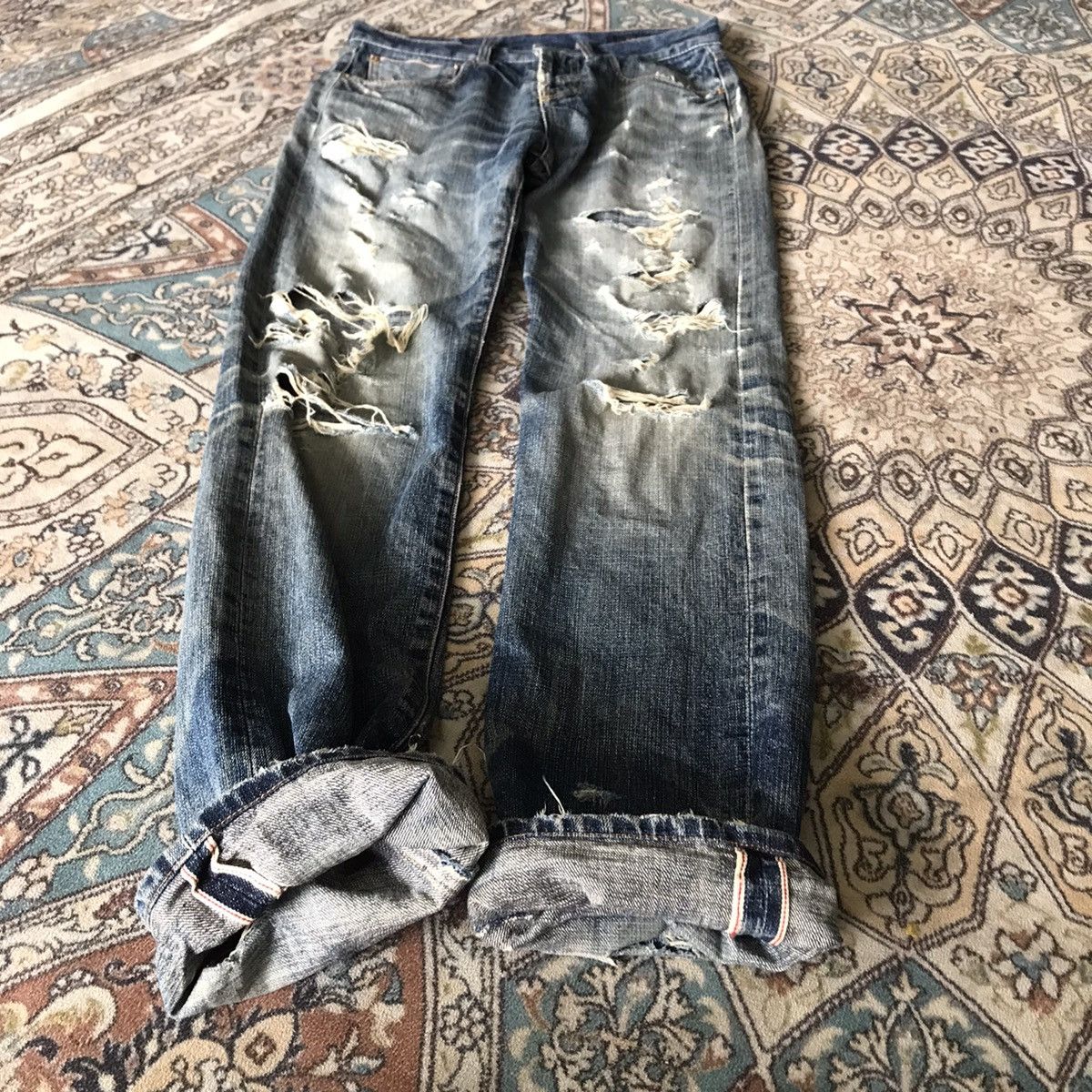 Global Work GLOBAL WALK Distressed Denim Selvedge Jeans Size US 30 / EU 46 - 18 Thumbnail