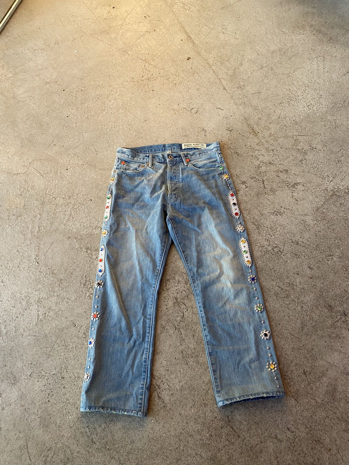Pre-owned Kapital Gemstone Studded Jeans In Denim