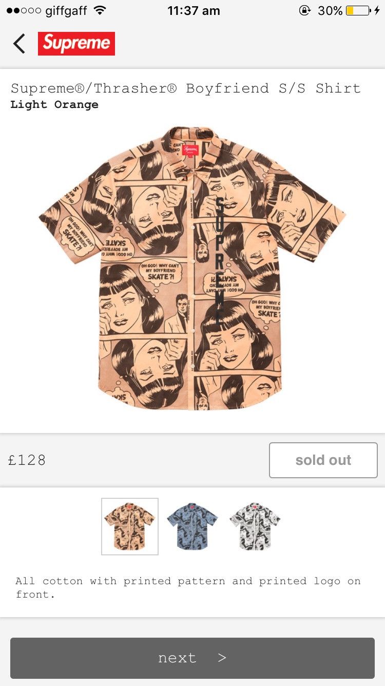 Supreme × Thrasher Light Orange Supreme/ Thrasher Boyfriend