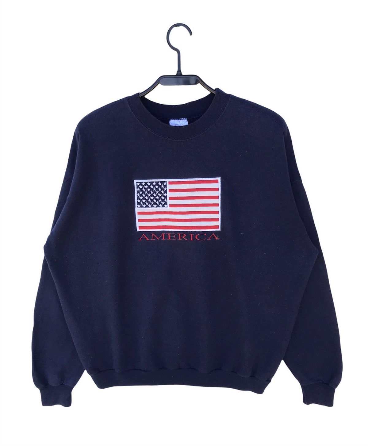 Vintage 90s Hanes Sweatshirt Embroidered Flag America Logo