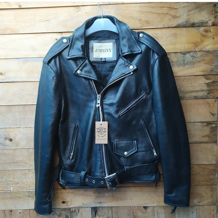 Genuine Leather JIMSINN LEATHER RAMONES PERFECTO MOTORCYCLE JACKET ...