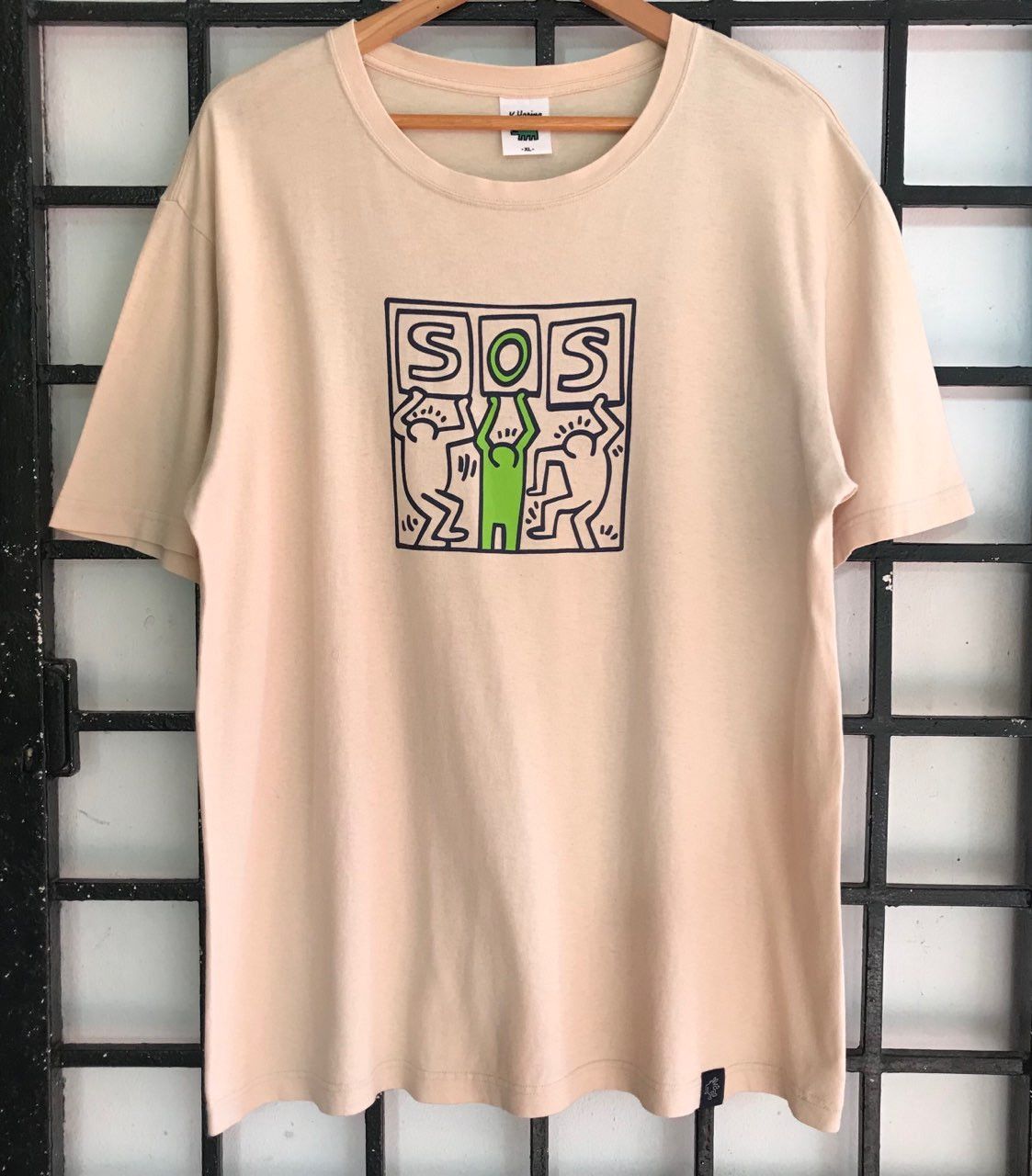 Japanese Brand × Keith Haring × Vintage 🔥 Vintage KEITH HARING SOS Design Art Tshirt Size US XL / EU 56 / 4 - 1 Thumbnail