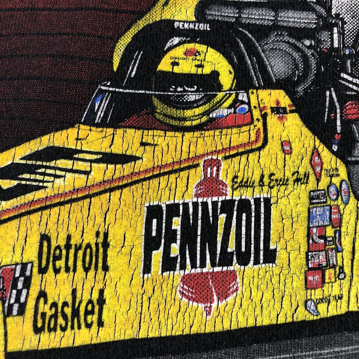 Vintage Eddie Hill Pennzoil 1993 Top Fuel Dragster Car Racing Tee Size US XL / EU 56 / 4 - 7 Thumbnail