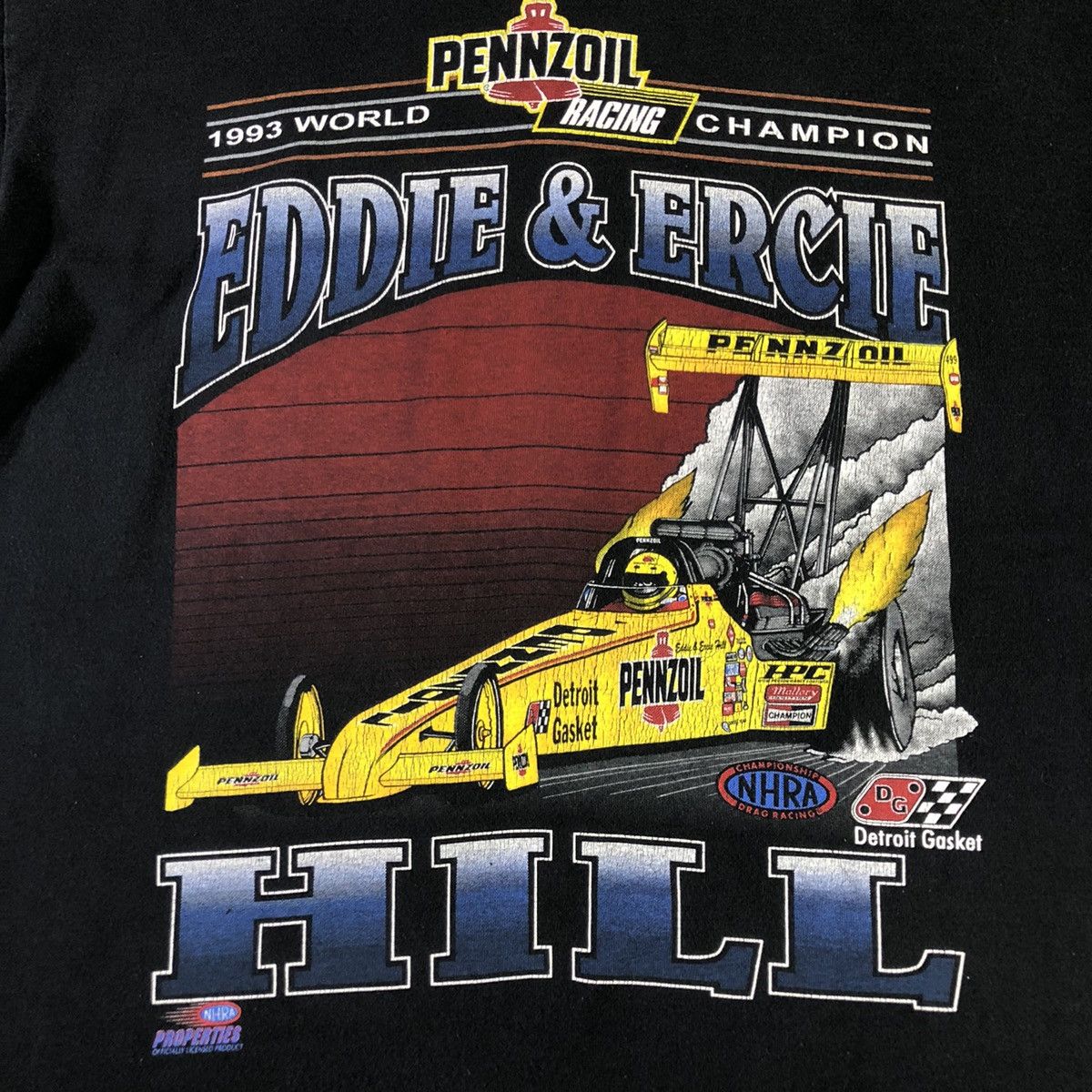 Vintage Eddie Hill Pennzoil 1993 Top Fuel Dragster Car Racing Tee Size US XL / EU 56 / 4 - 6 Thumbnail
