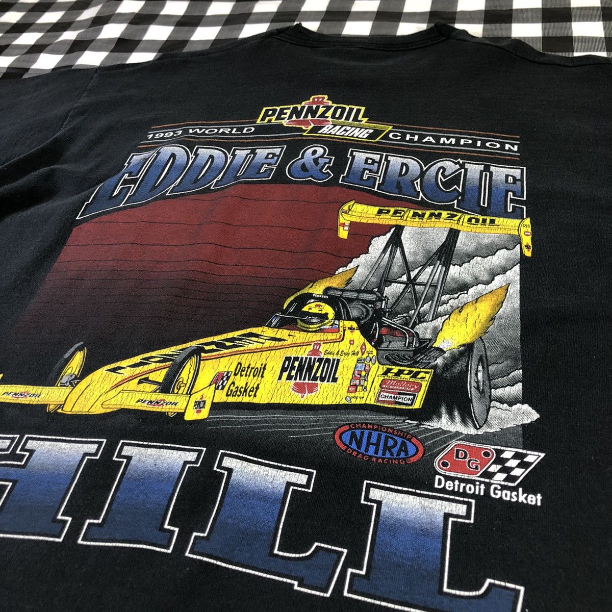 Vintage Eddie Hill Pennzoil 1993 Top Fuel Dragster Car Racing Tee Size US XL / EU 56 / 4 - 5 Thumbnail