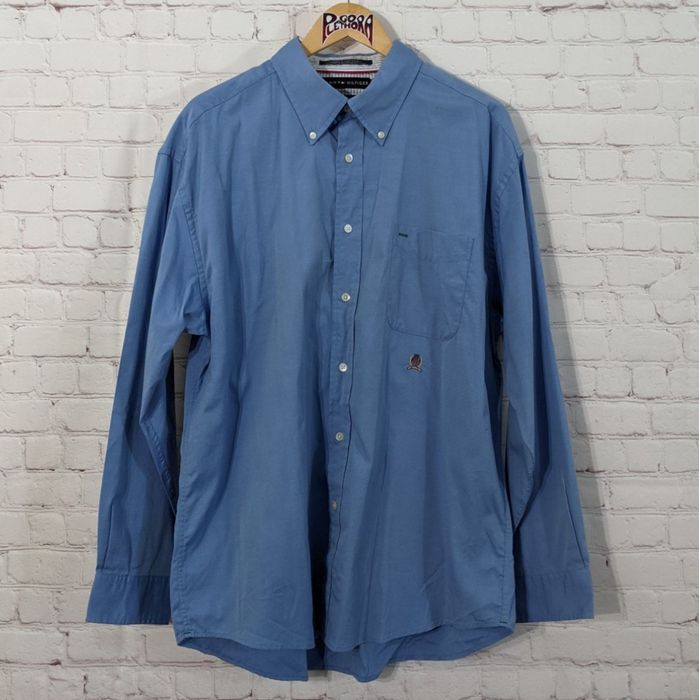 Tommy Hilfiger Tommy Hilfiger 80s Two Ply Cotton Blue Dress Shirt XL ...