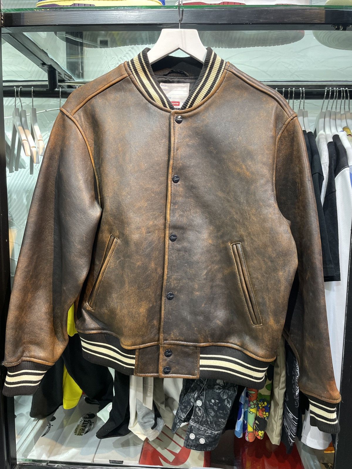 Supreme Supreme Worn Leather Varsity Jacket Blue Grailed