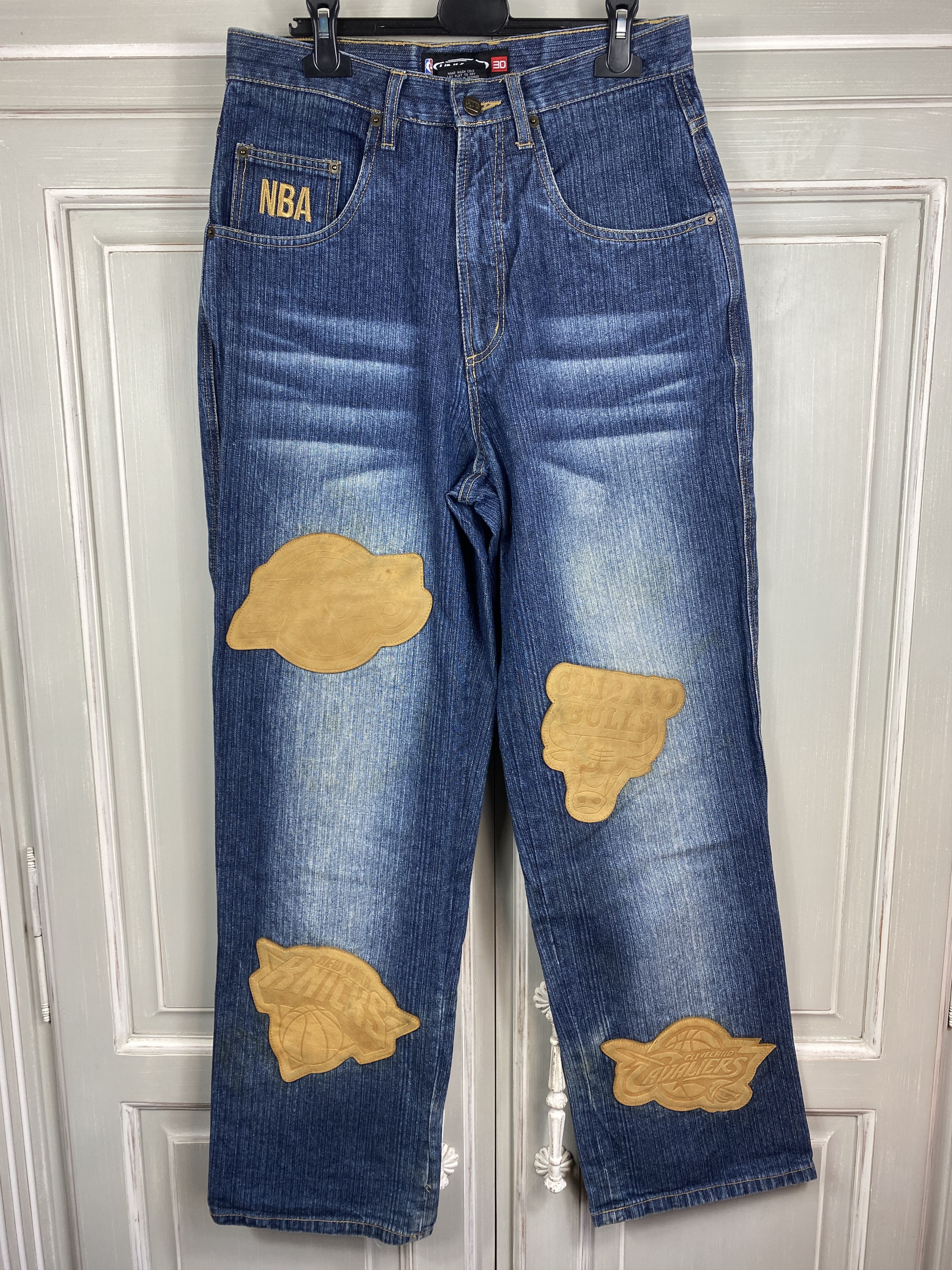 NBA × Other UNK nba leather patchwork blue denim jeans Size US 30 / EU 46 - 1 Thumbnail