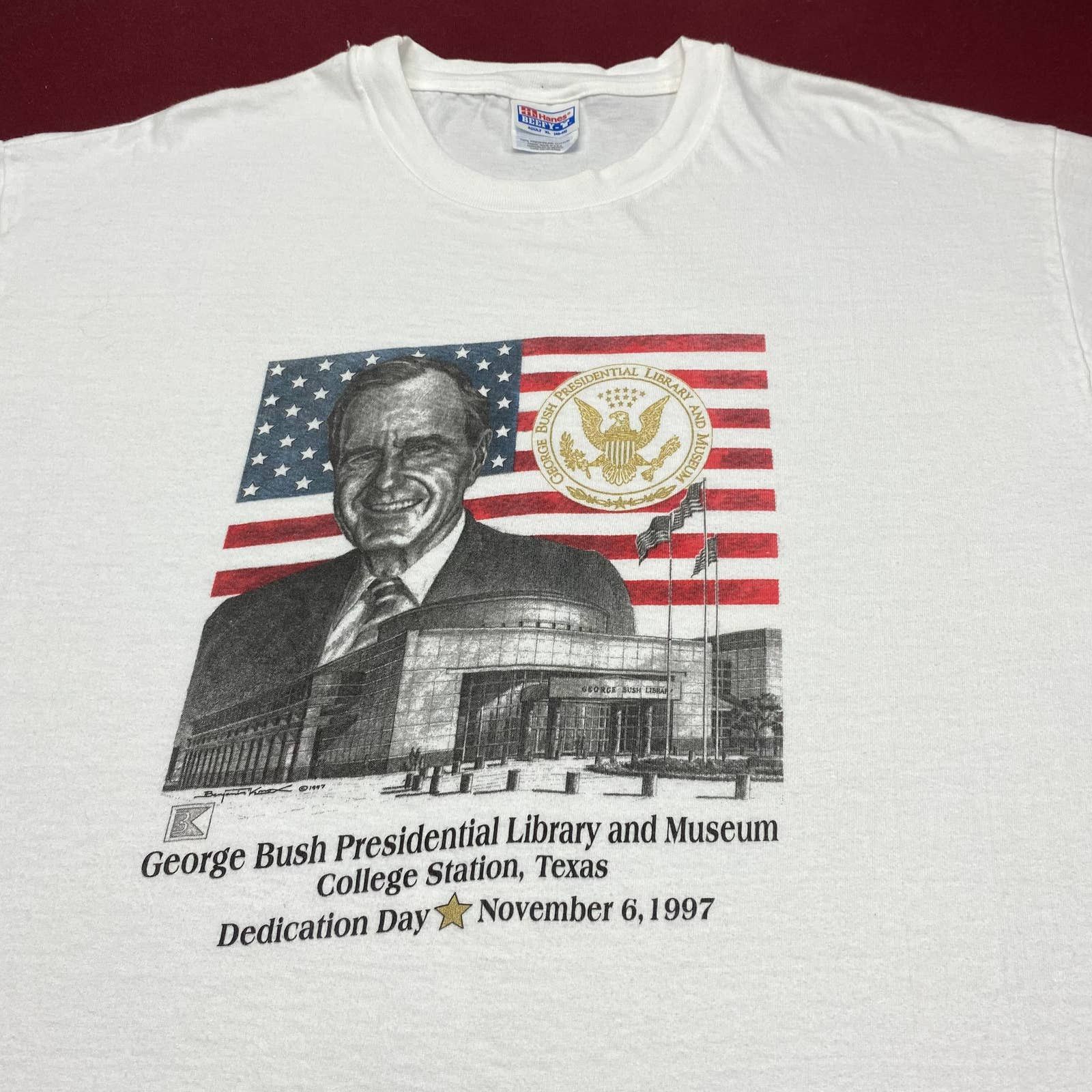 Vintage Vintage 1997 George Bush Presidential Library White T-Shirt ...
