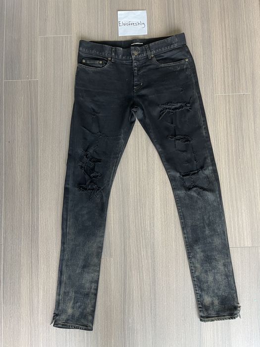 Saint Laurent Paris Hedi Slimane Stained Distressed D02 Crash Denim ...