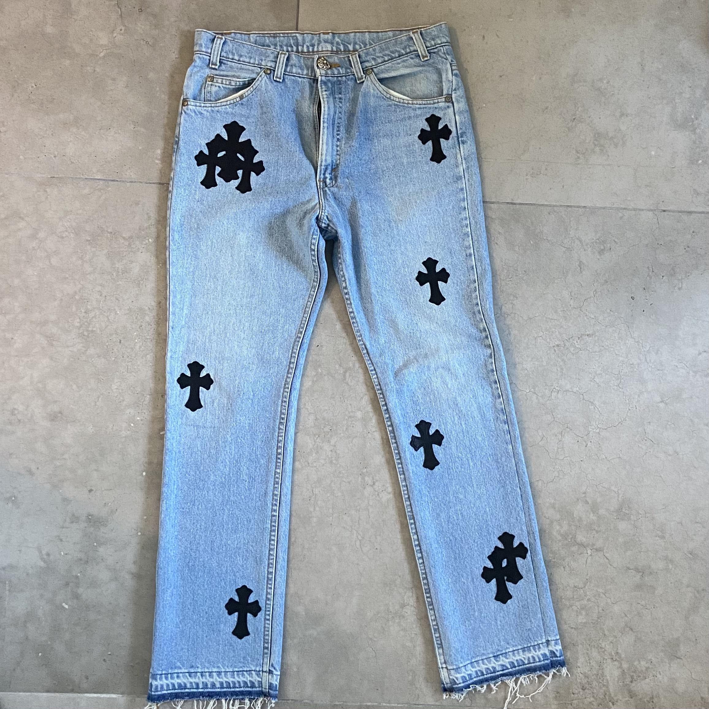 Womens Pants Logo Leather Patchwork Pants Chrome Hearts × Levi