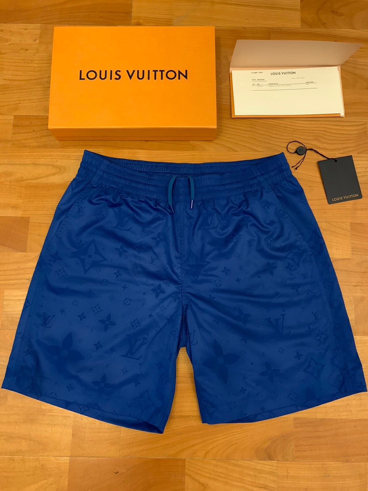 Louis Vuitton Signature Swim Board Shorts Blue France. Size XL