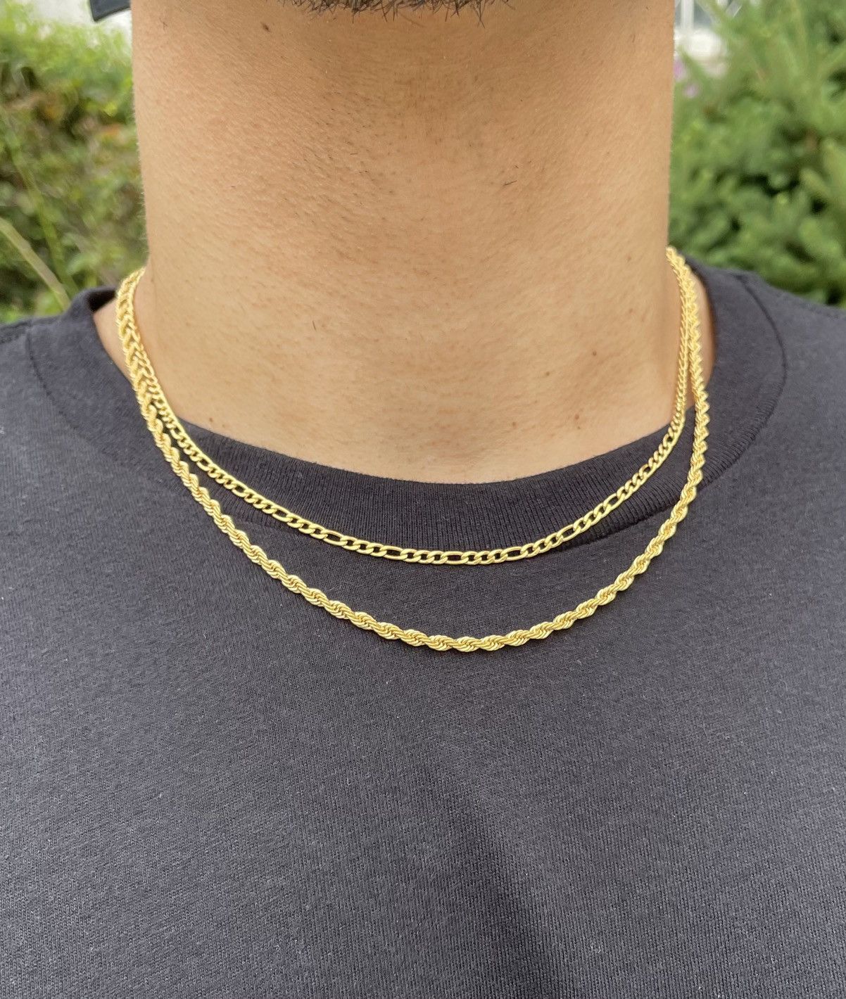 Jewelry × Vintage Gold 3mm Figaro Link Chain & Rope Necklace Set | Grailed