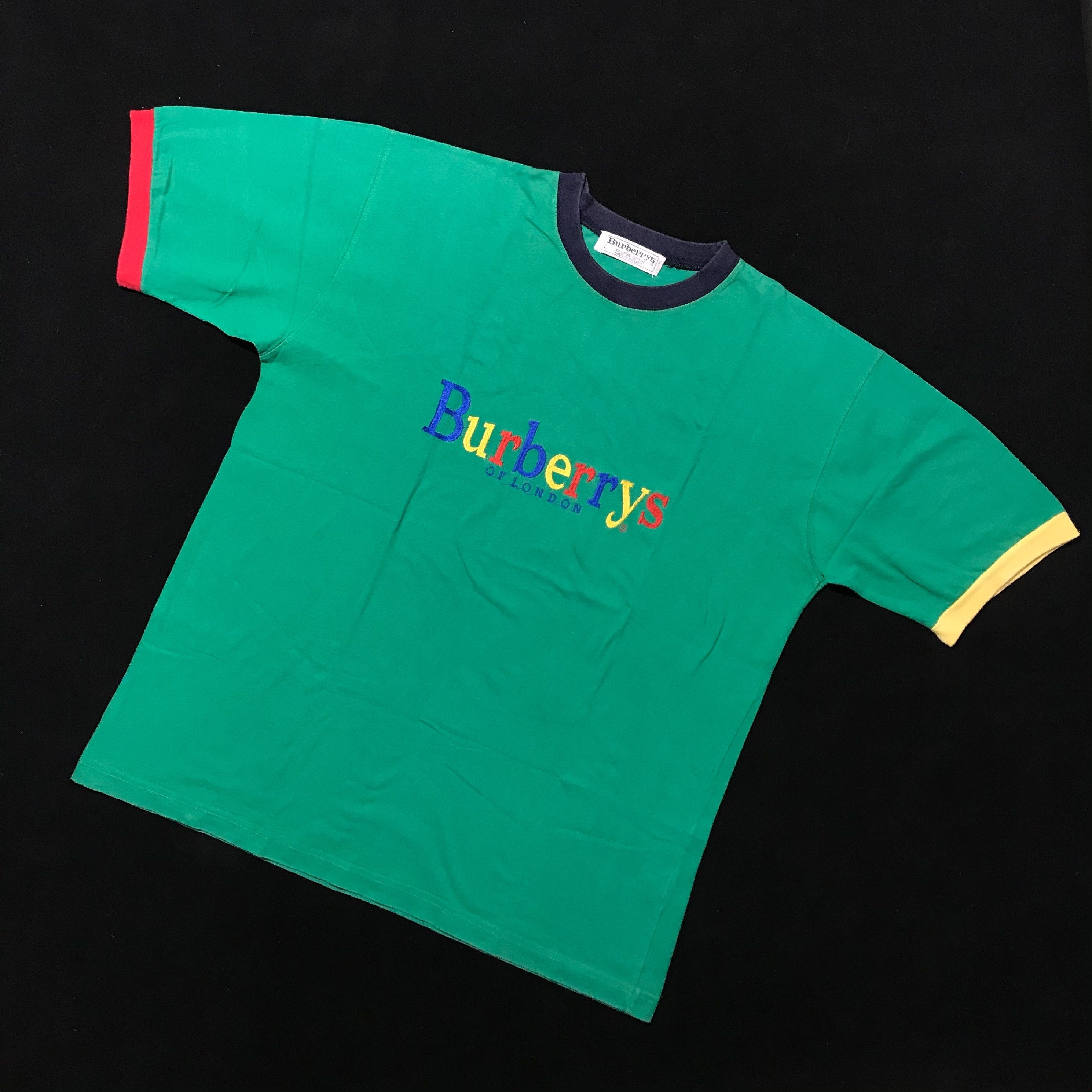 Vintage Burberrys Spell Out Embroidered Ringer Tshirt