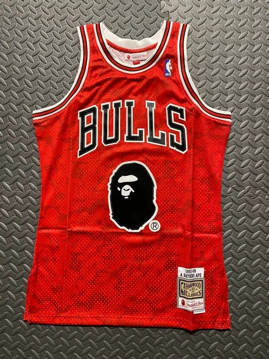 Bape Bape Mitchell & Ness NBA Chicago Bulls Jersey S | Grailed