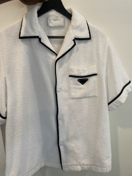 Prada White Cotton Terry Button Front Bowling Shirt M Prada