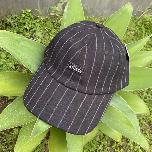 Vintage STUSSY RAINBOW PINSTRIPE LOW PRO CAP BLACK | Grailed