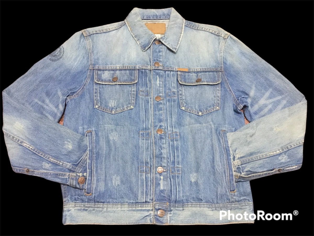 Designer × Japanese Brand EZRA FITCH SELVEDGE PAINTED DISTRESSED DENIM JACKET Size US L / EU 52-54 / 3 - 4 Thumbnail