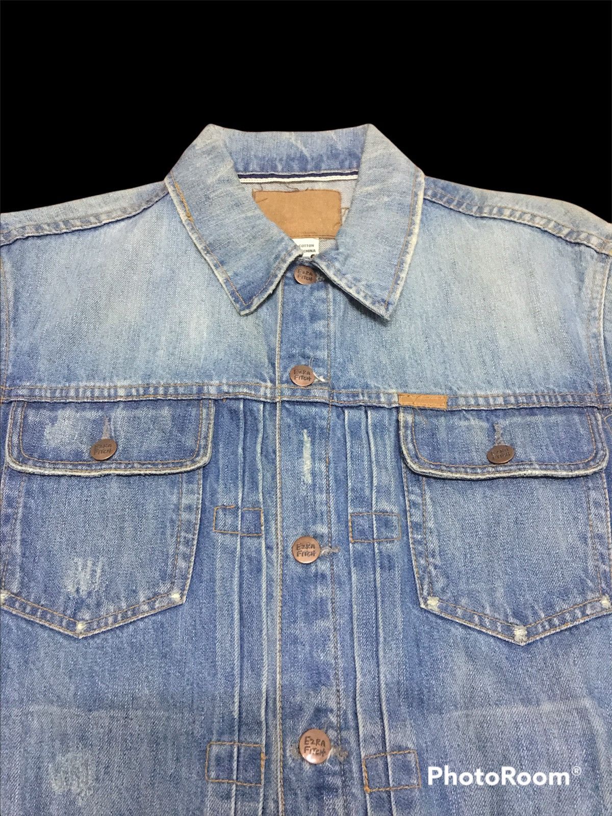 Designer × Japanese Brand EZRA FITCH SELVEDGE PAINTED DISTRESSED DENIM JACKET Size US L / EU 52-54 / 3 - 5 Thumbnail