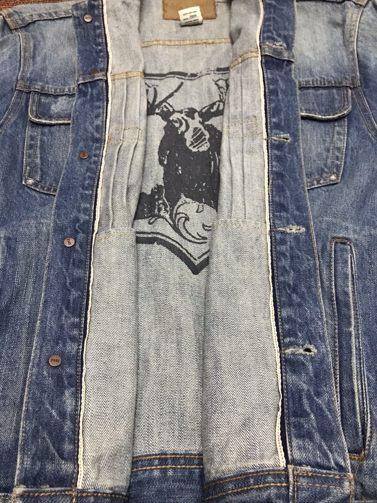 Designer × Japanese Brand EZRA FITCH SELVEDGE PAINTED DISTRESSED DENIM JACKET Size US L / EU 52-54 / 3 - 14 Thumbnail