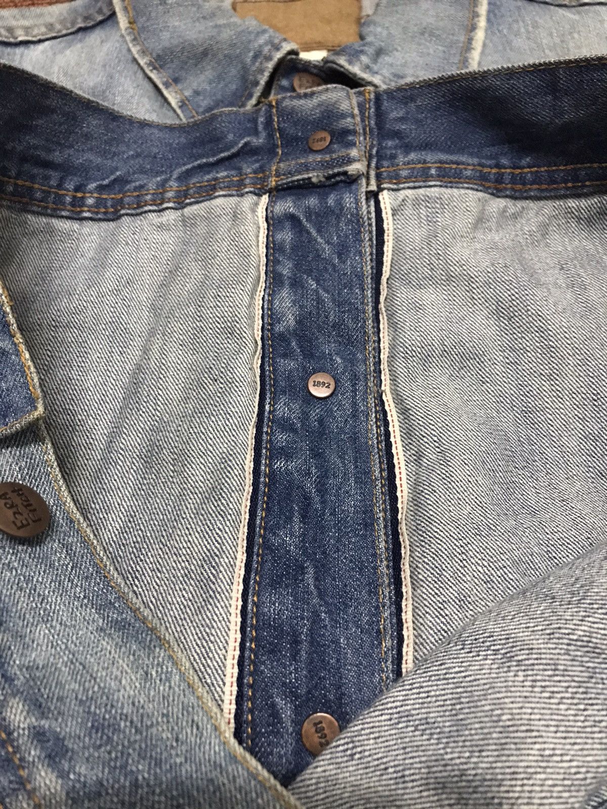Designer × Japanese Brand EZRA FITCH SELVEDGE PAINTED DISTRESSED DENIM JACKET Size US L / EU 52-54 / 3 - 9 Thumbnail