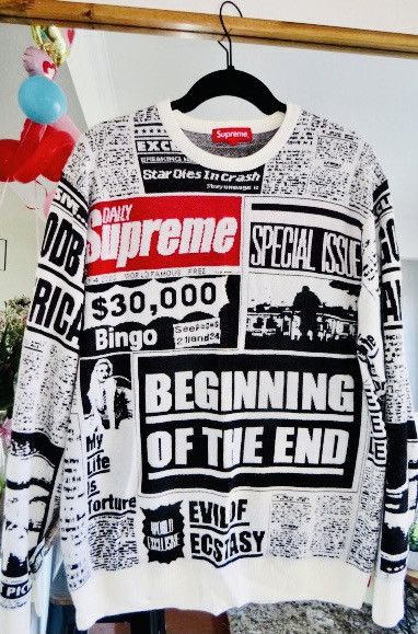 Supreme Supreme Newsprint Sweater | Grailed